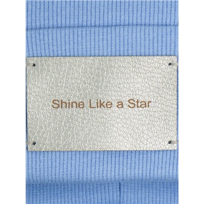 Шапка детская кашкорсе, формы лопата, на отвороте нашивка SHINE LIKE A STAR+снуд, голубой