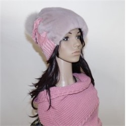 Комплект шапка+снуд "Бини" мех норка, цвет розовый
