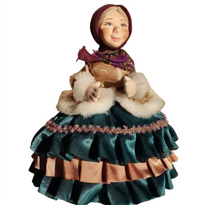 Фарфоровая мягкая кукла Анисья в зимнем наряде