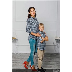 Комплект рубашек Family Look для мамы, папы и сына "Клеточка" М-2046