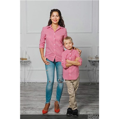 Комплект рубашек Family Look для мамы, папы и сына "Клеточка" М-2046