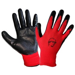 Перчатки нейлоновые с нитриловые покрытием, цвет красный/черный