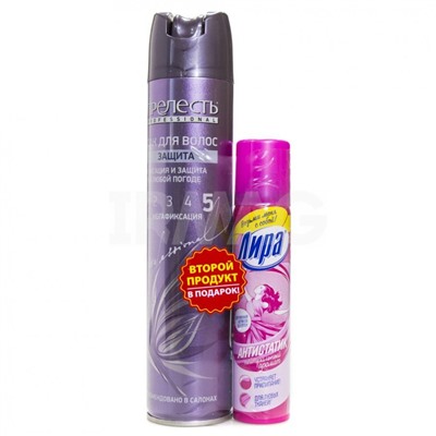 Лак для волос Прелесть Professional Защита №5 (300 мл) + Антистатик Лира Нейтральный запах (75 мл)