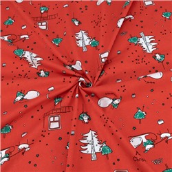Ткань на отрез кулирка R4451-V3 Дед мороз с подарками цвет красный
