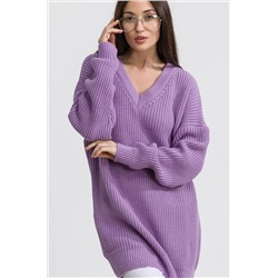 Женский удлиненный вязаный свитер оверсайз с V вырезом Happy Fox