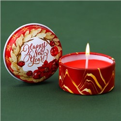Новогодняя свеча в железной банке Happy New Year, аромат яблоко, диам. 4,8 см