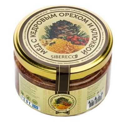 Мёд с кедровым орехом и клюквой 220мл/250гр