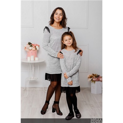 Комплект платьев Family Look для мамы и дочки "Grey" М-2047