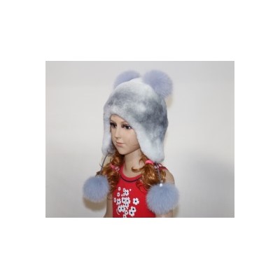 Детская шапка "Мишка" мех мутон, цвет голубой