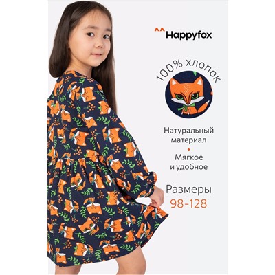 Хлопковое платье для девочки Happy Fox