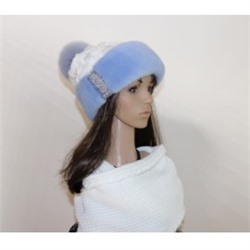 Комплект шапка+снуд "Бини-2" мех норка, цвет голубой с белым