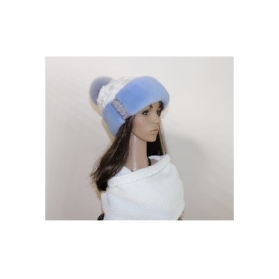 Комплект шапка+снуд "Бини-2" мех норка, цвет голубой с белым