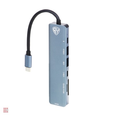 USB-концентратор 7 В 1, USB-C INPUT 65 W, HDMI 4K, USB-A 3.0, USB-A 2.0, USB-C, MICRO-SD, SD