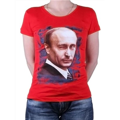 Футболка женская принт "Путин-подмигнул" красный