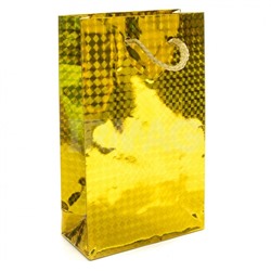 Пакет подарочный голографический Малый Золото с ручками (11х18х5 см)