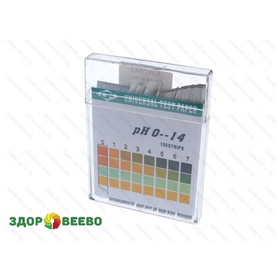 Лакмусовая бумага (pH тест) 100 полосок, пластиковый бокс, от 1 до 14 pH Артикул: 542