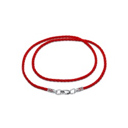 Красный шнурок на шею с серебряными оконцевателями диаметр 2,5 мм -1432