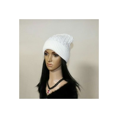 Женская шапка "Диадема " вязаная, демисезон, цвет белый.