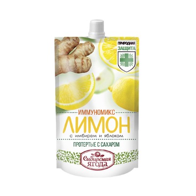 Лимон с имбирем САВА протертые с сахаром 250г дой пак (15)