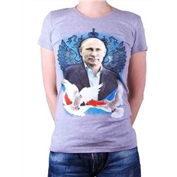 Футболка женская принт "Путин-голуби" серый меланж