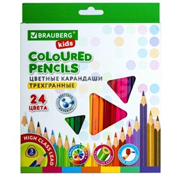 Карандаши цветные Brauberg Kids трехгранные грифель мягкий 3 мм (24 цв.)