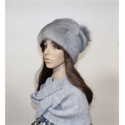 Комплект шапка+снуд "Бини" мех норка, цвет голубой