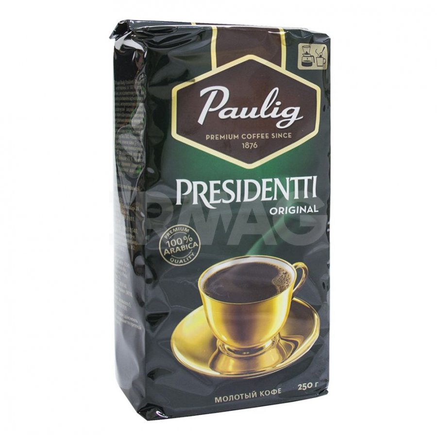 Мелющий кофе paulig. Кофе Paulig President 250 г молотый. Paulig кофе President мол.250г.
