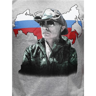 Футболка муж. принт "Путин-карта России" серый меланж