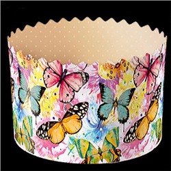 Форма бумажная для куличей  "Бабочки цветные" d90xh90